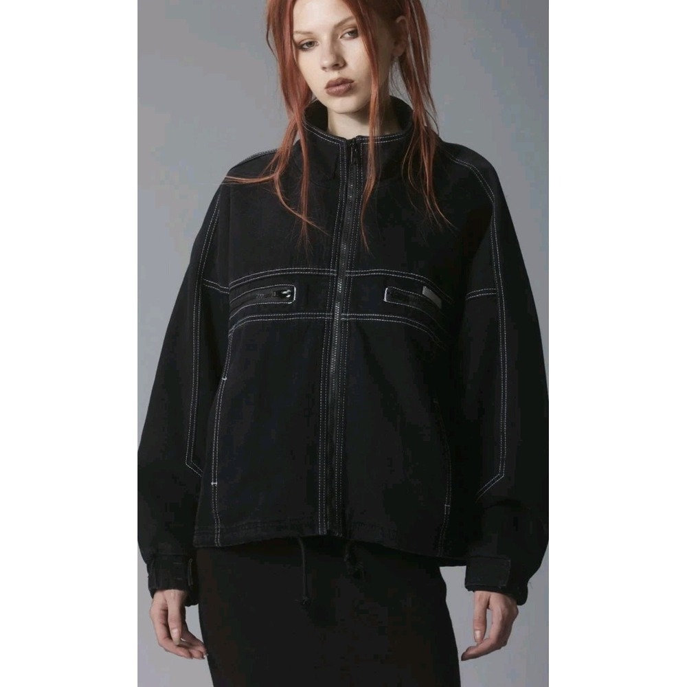 NEW Unif Code Jacket Black Distressed Denim Zip Heavyweight Moto Grunge Baggy XS